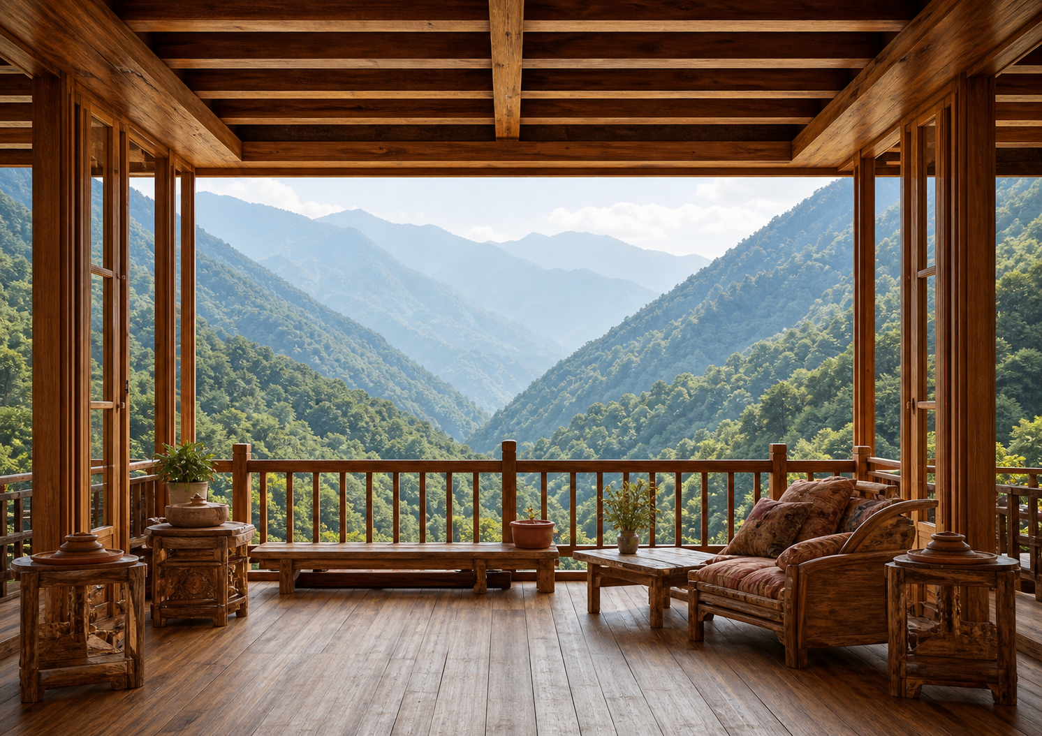 Mountain view suite with wide balcony windows